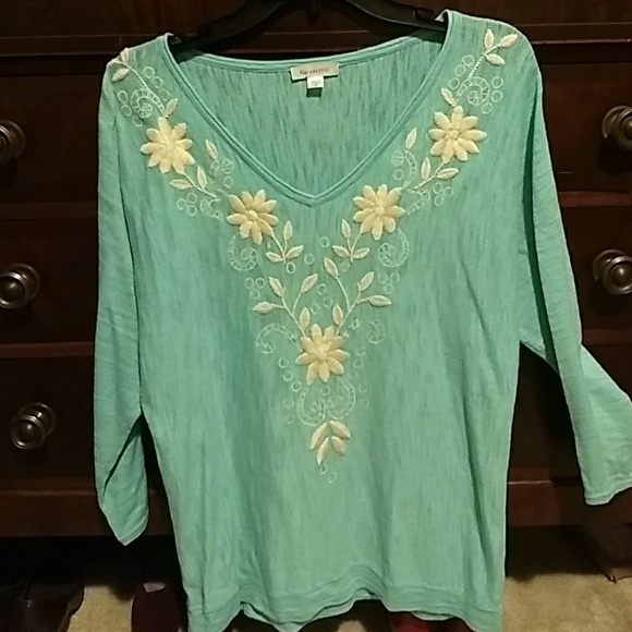 Garnet Hill Sweaters - DONATED Garnet Hill embroidered aqua slub cotton